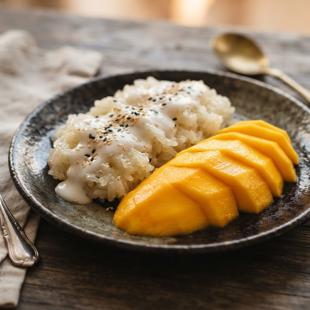 Thai mango sticky rice dessert